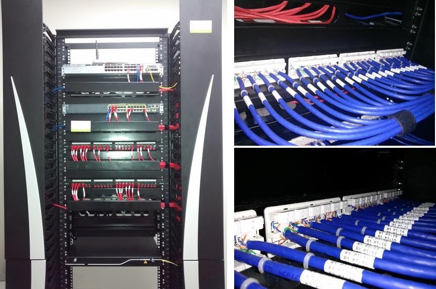 Rack de datacenter com cabeamento estruturado